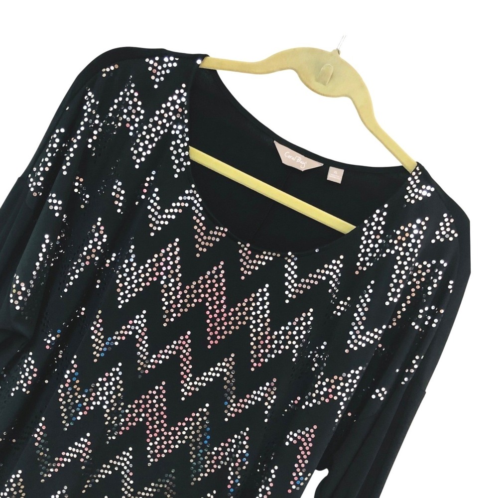 NWT Black Sequin Chevron Blouse Ruched Layered Event Whimsigoth Fairy Womens XL